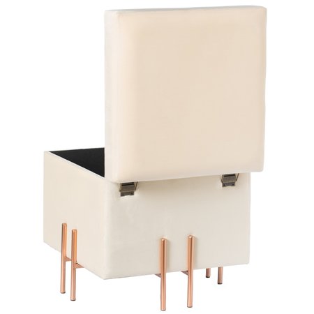 Fabulaxe Square Velvet Storage Ottoman with Rose Gold Legs, Ivory QI003937.IV